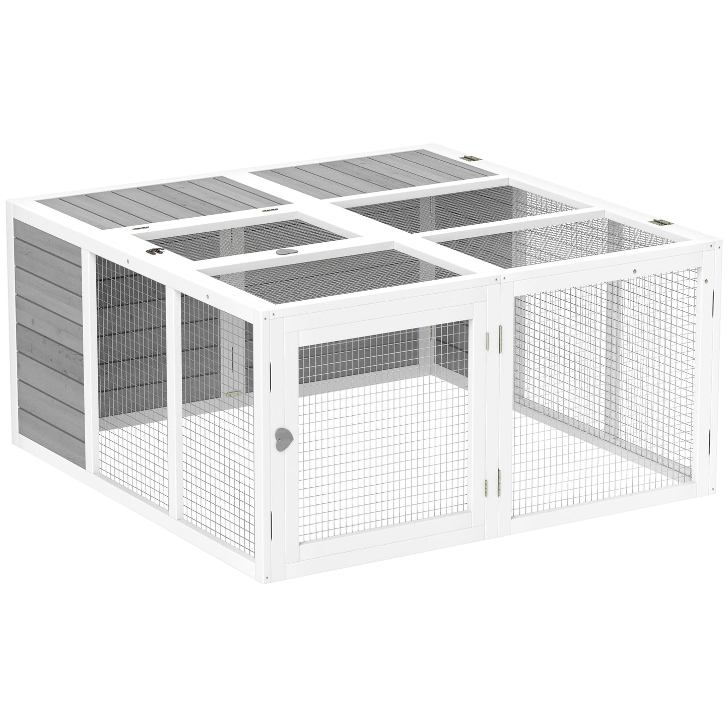 Photo of PawHut Rabbit Hutch with Openable Foldable Roof, Light Grey in Grey colour on a white background