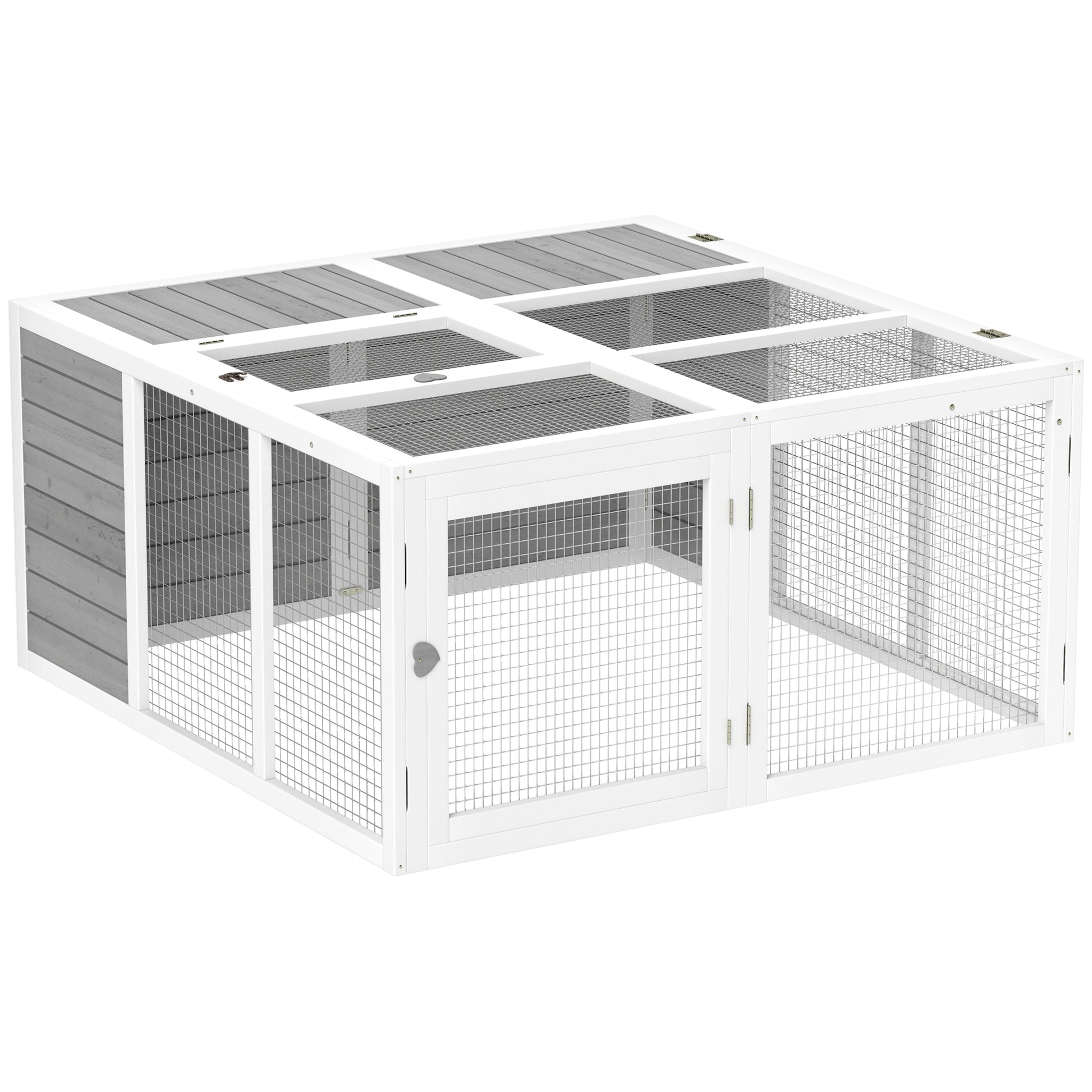 Photo of PawHut Rabbit Hutch with Openable Foldable Roof, Light Grey in Grey colour on a white background