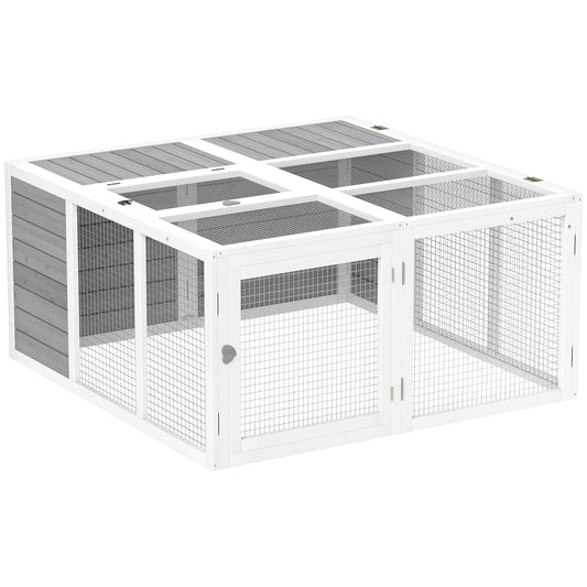 Photo of PawHut Rabbit Hutch with Openable Foldable Roof, Light Grey in Grey colour on a white background