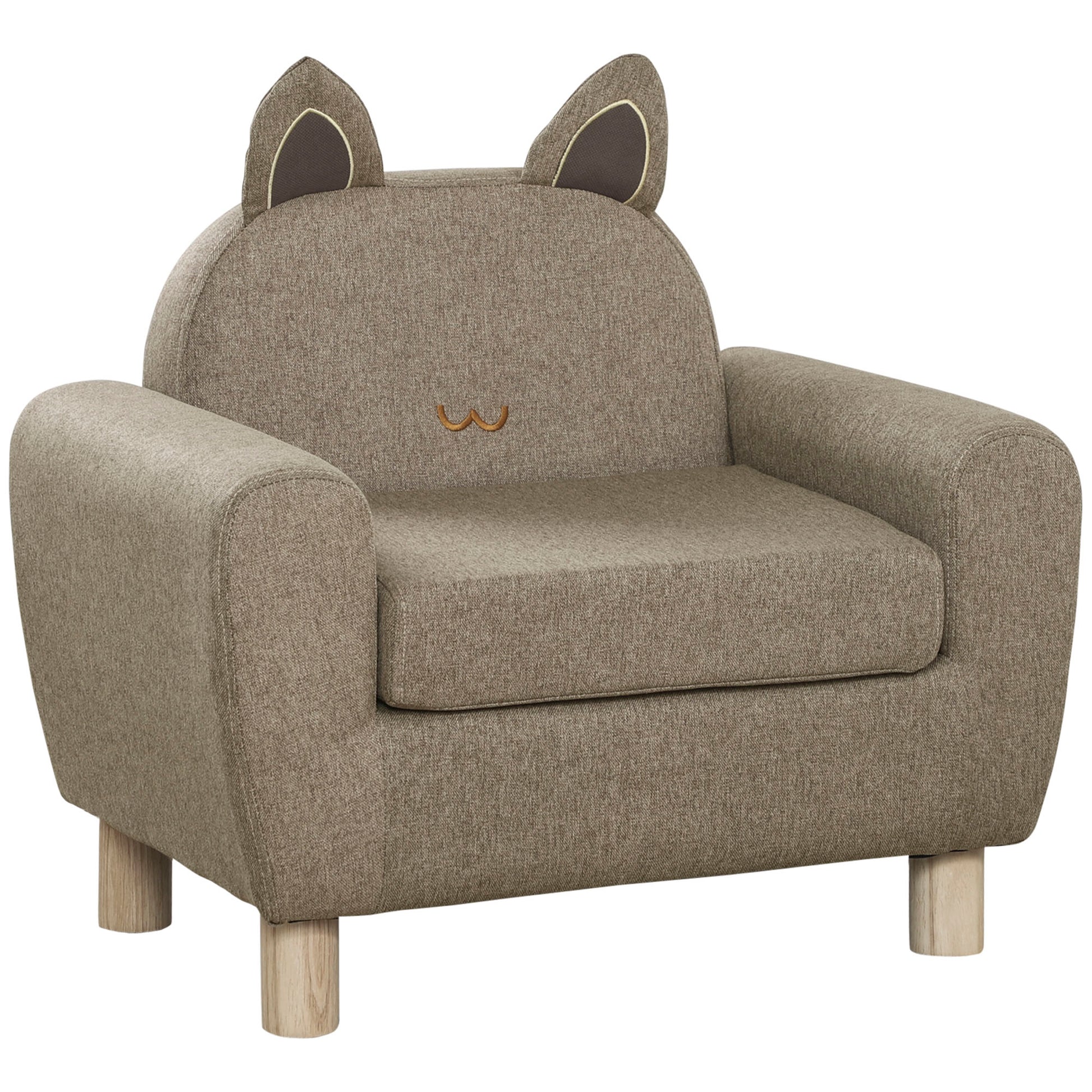 Photo of HOMCOM Kids Sofa Toddler Chair Children Armchair for Preschool Bedroom Playroom with Ear Modeling Wood Brown in Brown colour on a white background