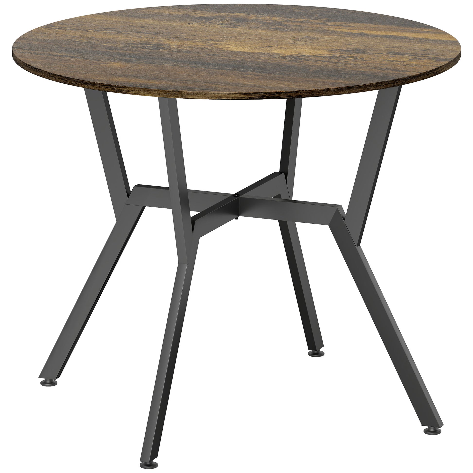 Photo of HOMCOM Dining Table, Round Kitchen Table with Black Legs, Anti-slip Foot Pads for Living Room, Dining Room 90 x 76 cm, Rustic Brown in Brown colour on a white background