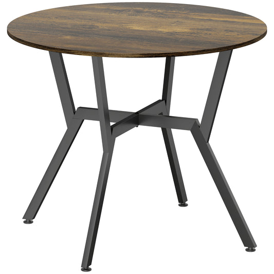 Photo of HOMCOM Dining Table, Round Kitchen Table with Black Legs, Anti-slip Foot Pads for Living Room, Dining Room 90 x 76 cm, Rustic Brown in Brown colour on a white background