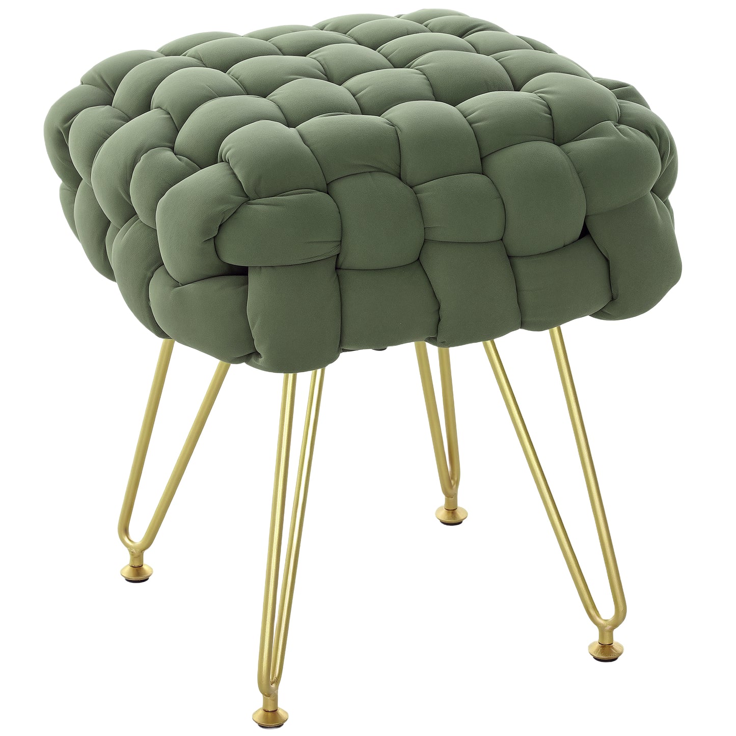 Photo of HOMCOM Velvet-Feel Bold Woven Footstool - Green in Green colour on a white background