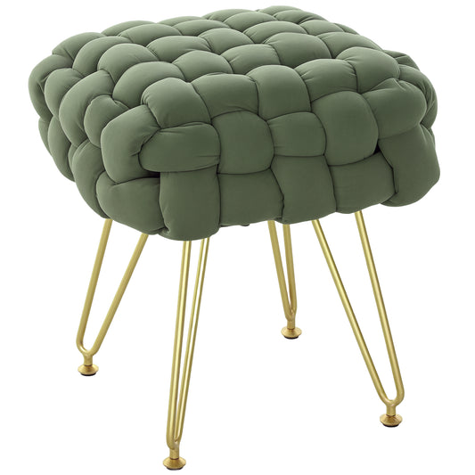 Photo of HOMCOM Velvet-Feel Bold Woven Footstool - Green in Green colour on a white background