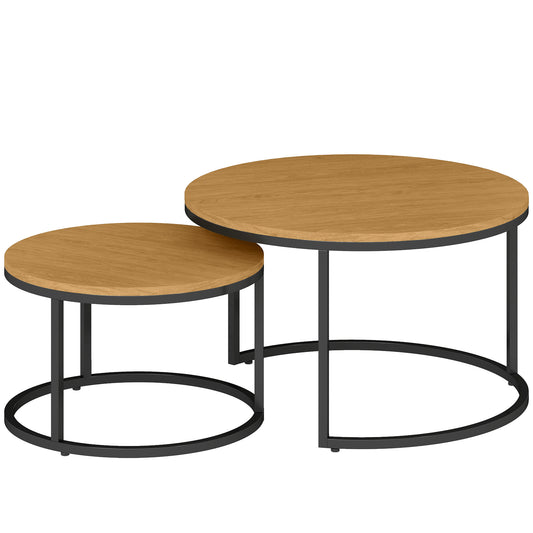 Photo of HOMCOM Set of Two Wood-Effect Stacking Tables - Brown in Brown colour on a white background