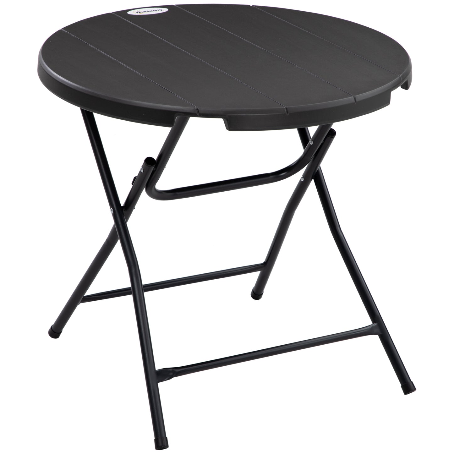 Photo of Outsunny Foldable Round Garden Table for 4, Outdoor Dining Table with HDPE Tabletop and Steel Frame, 80 x 80 x 73 cm, Dark Grey in Grey colour on a white background