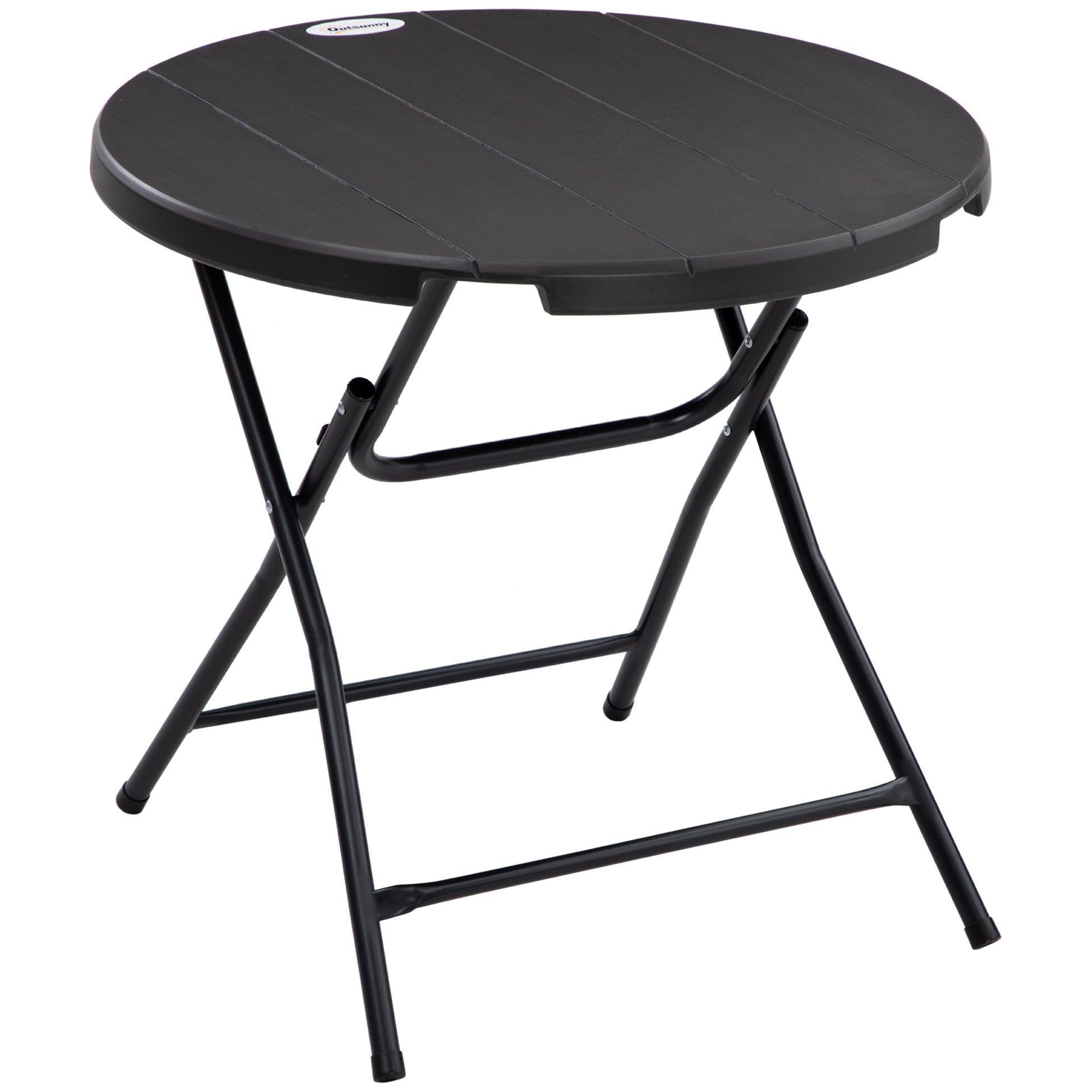 Photo of Outsunny Foldable Round Garden Table for 4, Outdoor Dining Table with HDPE Tabletop and Steel Frame, 80 x 80 x 73 cm, Dark Grey in Grey colour on a white background