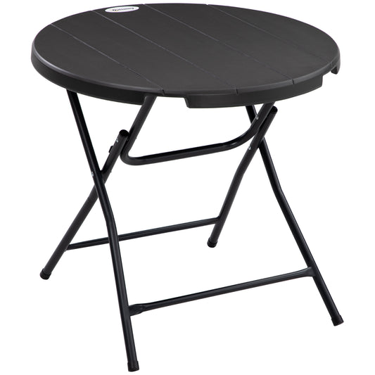 Photo of Outsunny Foldable Round Garden Table for 4, Outdoor Dining Table with HDPE Tabletop and Steel Frame, 80 x 80 x 73 cm, Dark Grey in Grey colour on a white background