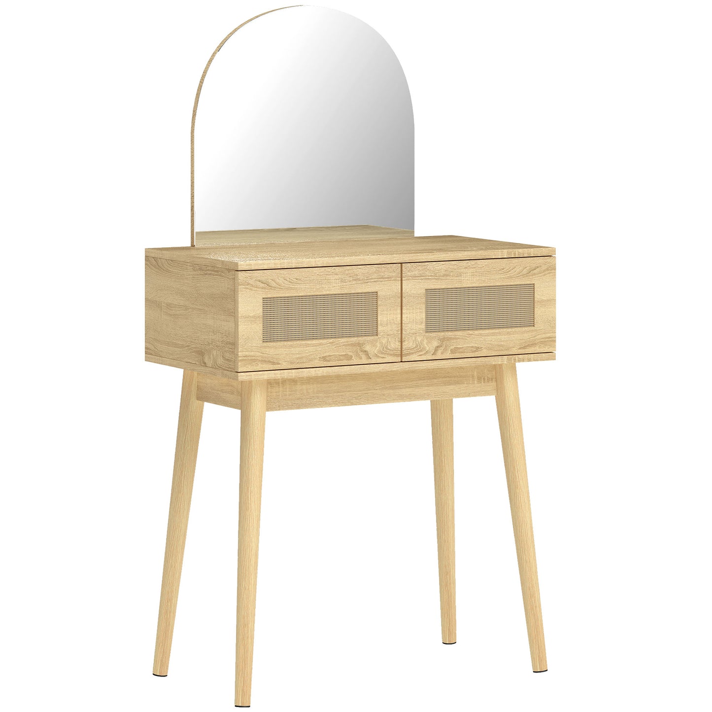 Photo of HOMCOM Dressing Table, Compact Vanity Desk with Mirror and 2 Drawers, Natural Wood Finish in Finish colour on a white background