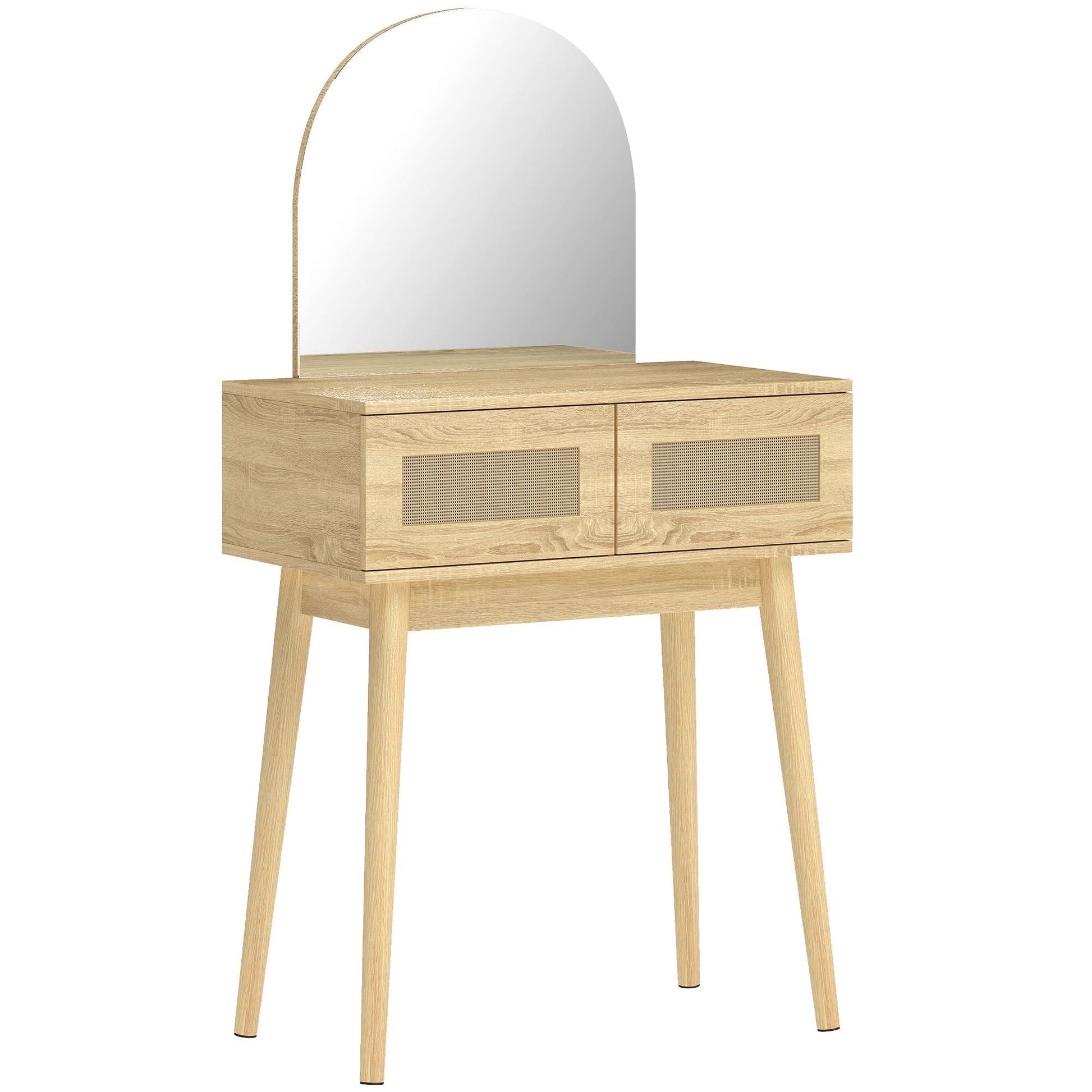 Photo of HOMCOM Dressing Table, Compact Vanity Desk with Mirror and 2 Drawers, Natural Wood Finish in Finish colour on a white background