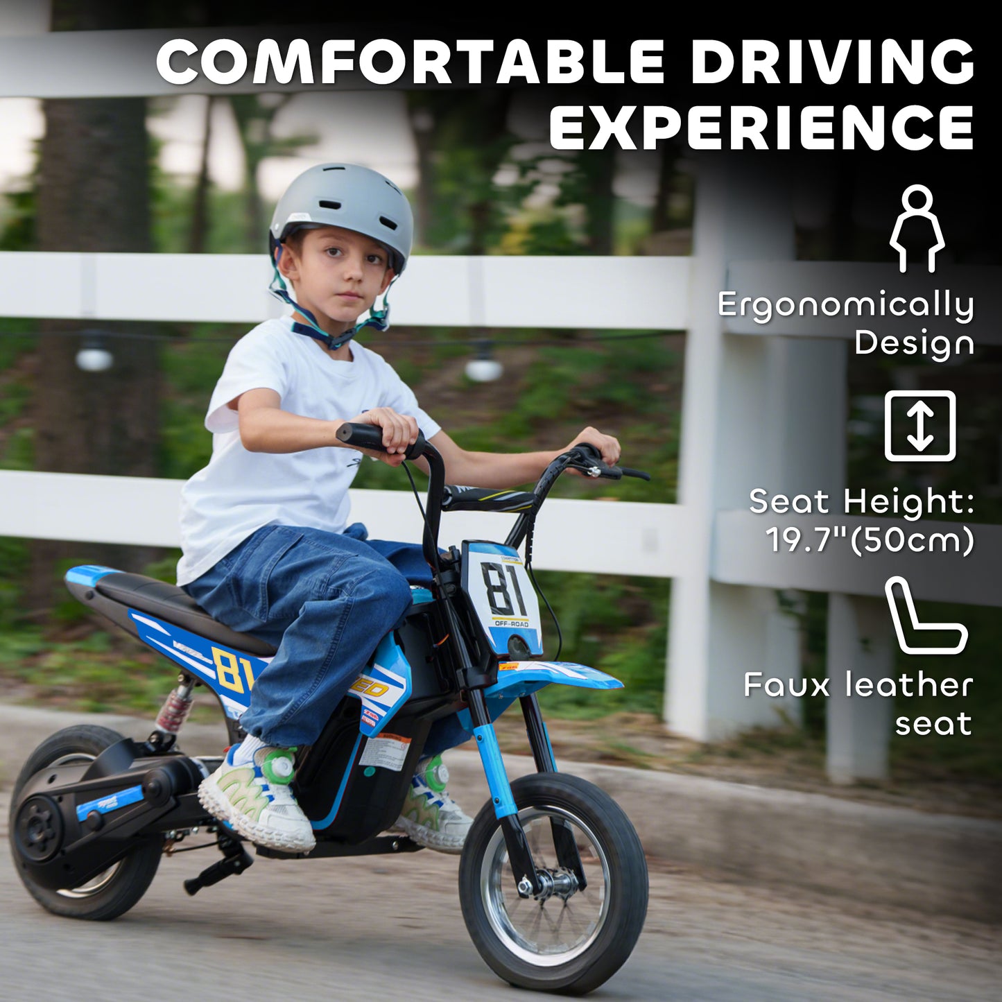AIYAPLAY Kids Electric Motorbike 3 Gearboxes Speed Ride on Motorcycle with 40min Ranges - Blue