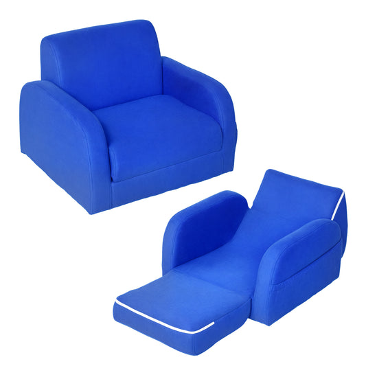 HOMCOM blue kids' armchair converts into a padded fold-out sofa bed.
