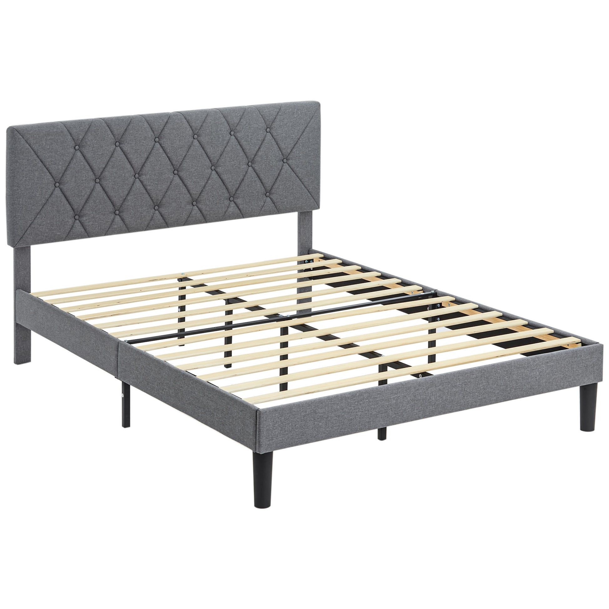 Photo of HOMCOM Double Bed Frame with 5-Level Adjustable Linen Upholstered Headboard 145W x 196D x 120Hcm, Grey in Grey colour on a white background
