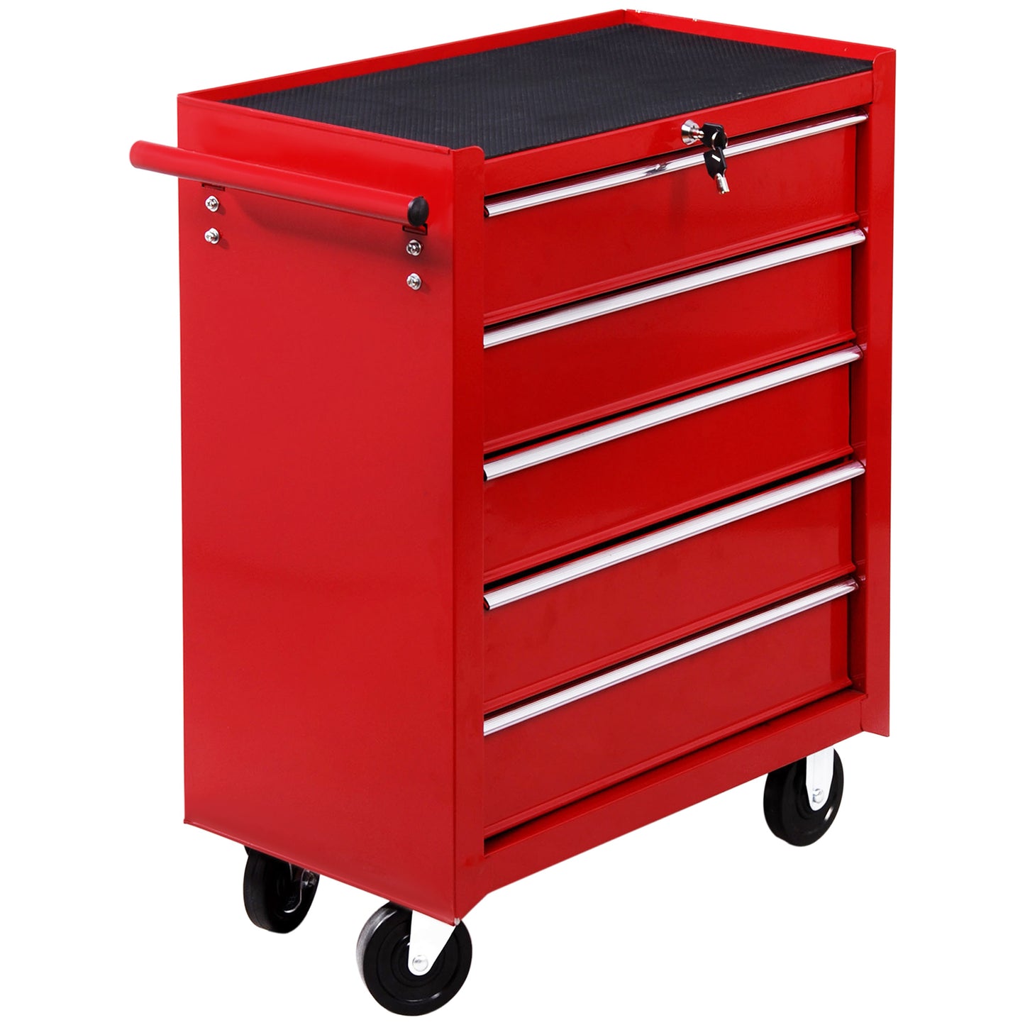 Photo of HOMCOM 5 Drawer Tool Box on Wheels, Lockable Steel Tool Cabinet with Side Handle, Red in Red colour on a white background
