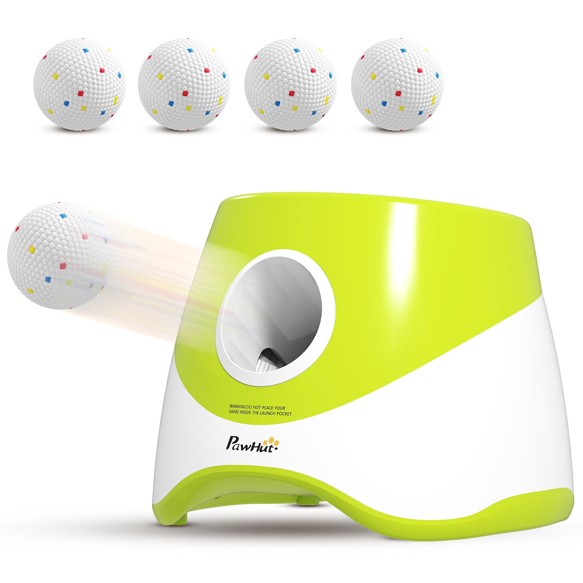 Photo of PawHut Automatic Dog Ball Launcher with 5 ETPU Tennis Balls 2.3", 3 Distance Settings 20/33/46ft, Green in Green colour on a white background