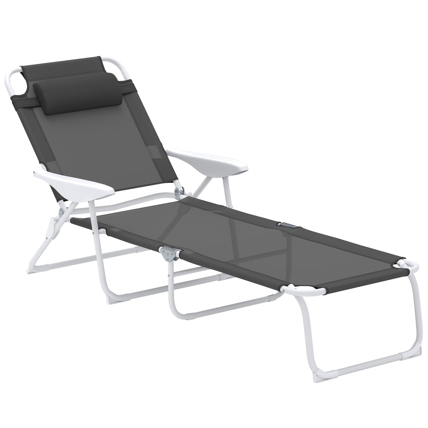 Photo of Outsunny Foldable Lounge Chair with 4-Level Adjustable Backrest & Headrest - Charcoal Grey in Grey colour on a white background