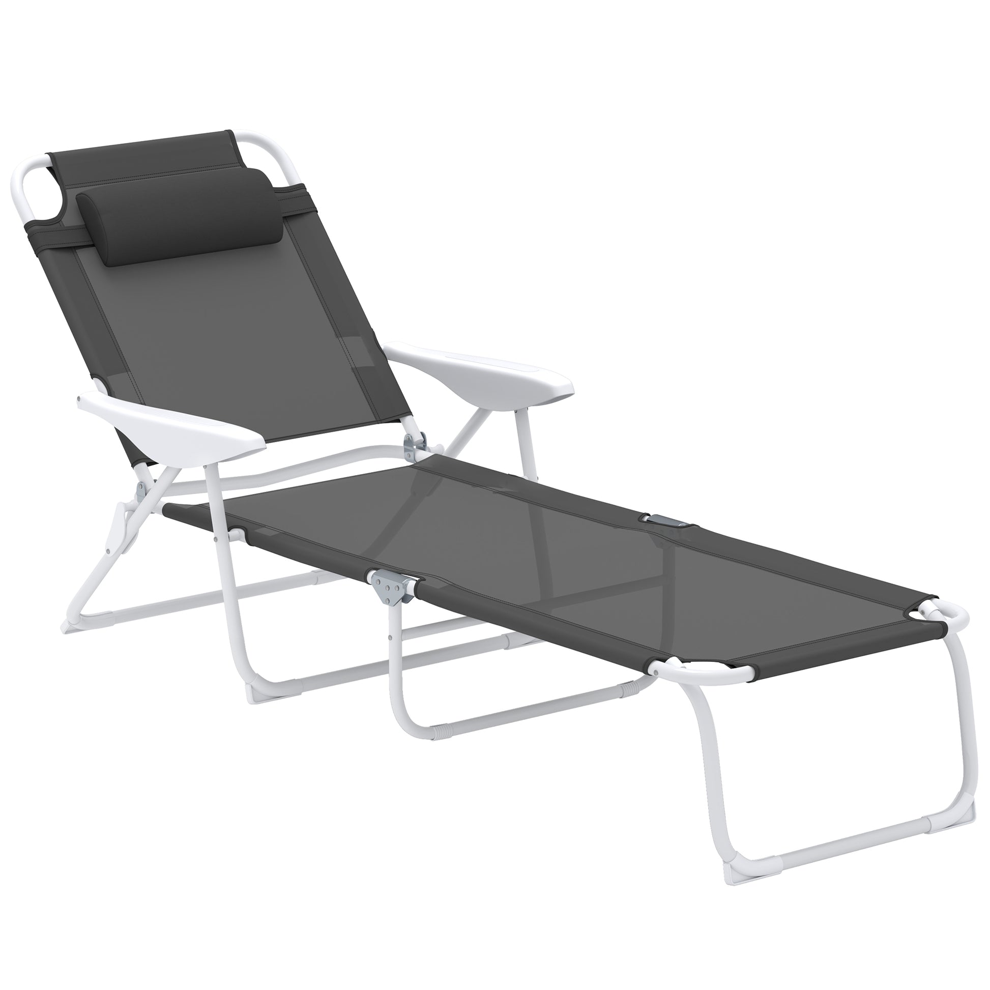 Photo of Outsunny Foldable Lounge Chair with 4-Level Adjustable Backrest & Headrest - Charcoal Grey in Grey colour on a white background