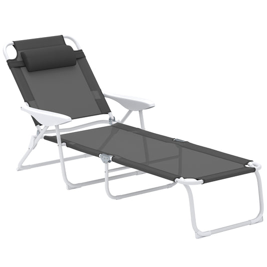 Photo of Outsunny Foldable Lounge Chair with 4-Level Adjustable Backrest & Headrest - Charcoal Grey in Grey colour on a white background