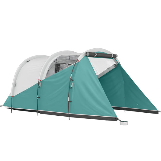 Photo of Outsunny Three-Man, 3000mm Water-Resistant Two-Room Tunnel Tent - Green in Green colour on a white background