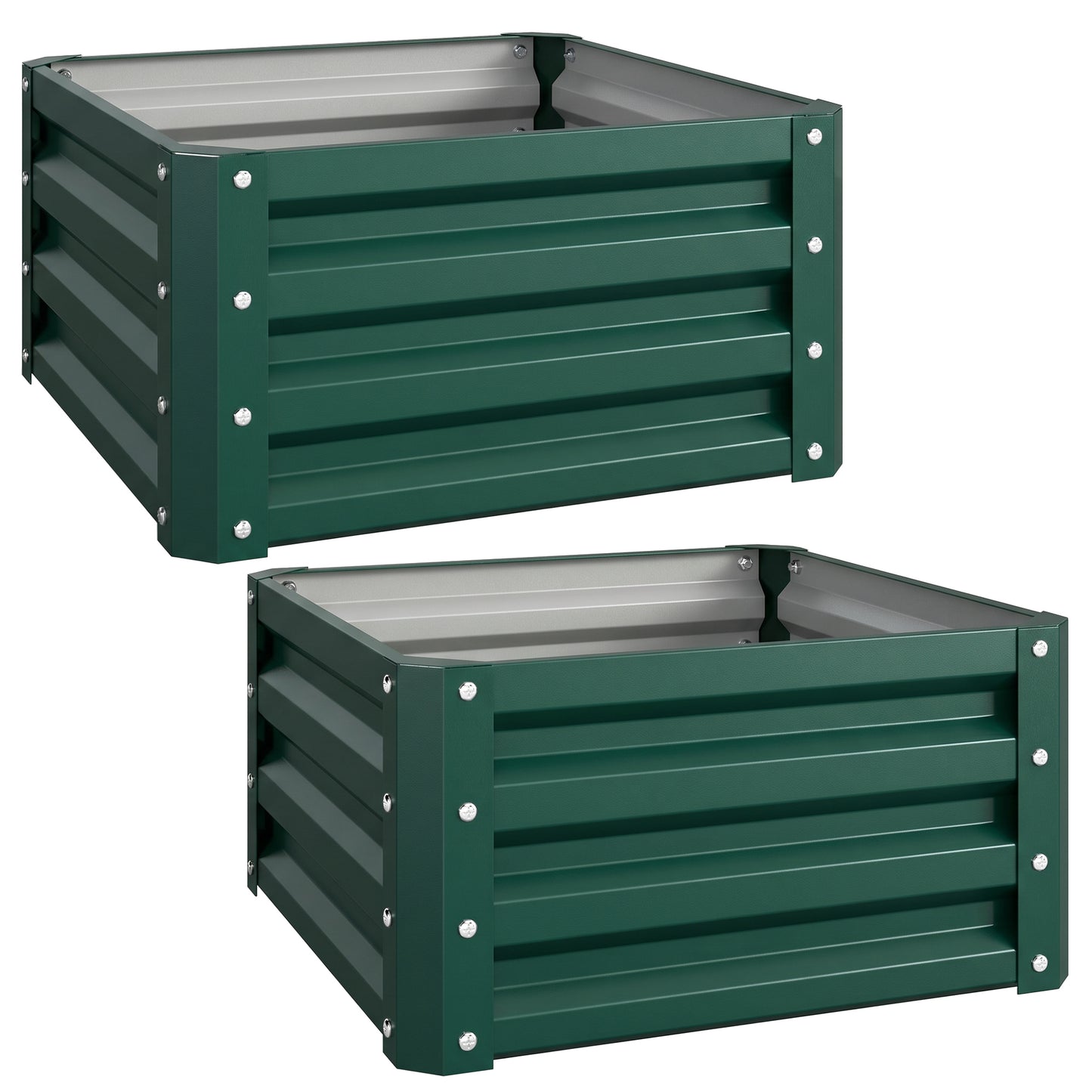 Photo of Outsunny Set of Two 60 x 60cm Steel Planter Boxes - Green in Green colour on a white background