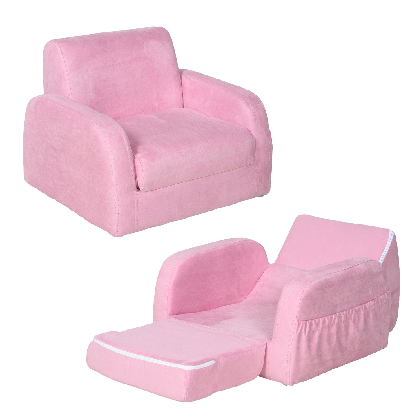 Photo of HOMCOM 2-in-1 Kids Armchair, Toddler Sofa Bed, with Wood Frame, for Bedroom, Playroom - Pink in Pink colour on a white background