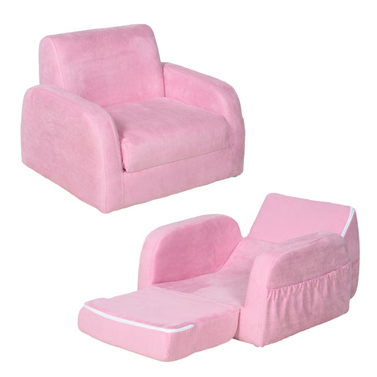 Photo of HOMCOM 2-in-1 Kids Armchair, Toddler Sofa Bed, with Wood Frame, for Bedroom, Playroom - Pink in Pink colour on a white background