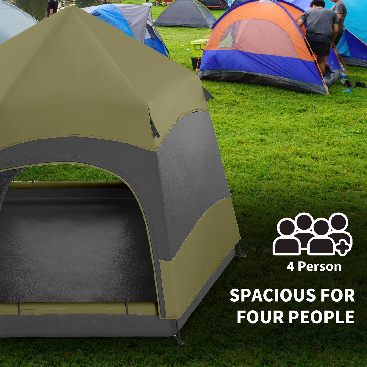Outsunny 3 Man Instant Pop Up Tent with Rainfly, Portable Camping Shelter with Sewn-in Groundsheet, Carry Ba, Dark Green
