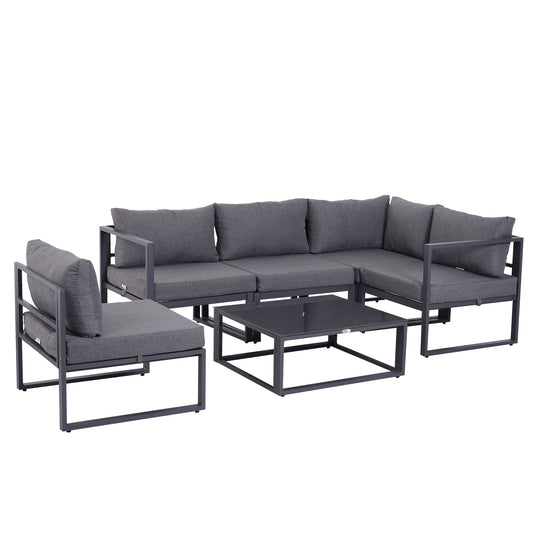 Photo of Outsunny 5 Seater Aluminium Garden Furniture Set, Garden Sofa Set with Thick Cushions for Patio, Grey in Grey colour on a white background