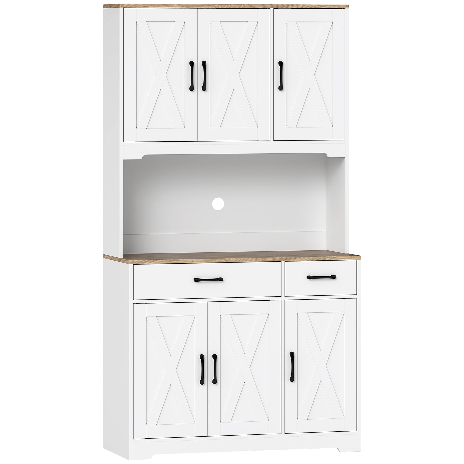 Photo of HOMCOM 175 cm Tall Kitchen Pantry Cabinet with Microwave Stand, Freestanding Pantry Cupboard, White in White colour on a white background