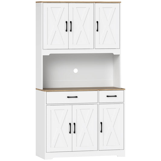 Photo of HOMCOM 175 cm Tall Kitchen Pantry Cabinet with Microwave Stand, Freestanding Pantry Cupboard, White in White colour on a white background