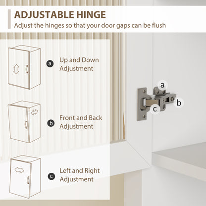 Kitchen cupboard door hinge with adjustable up-down, front-back and left-right settings