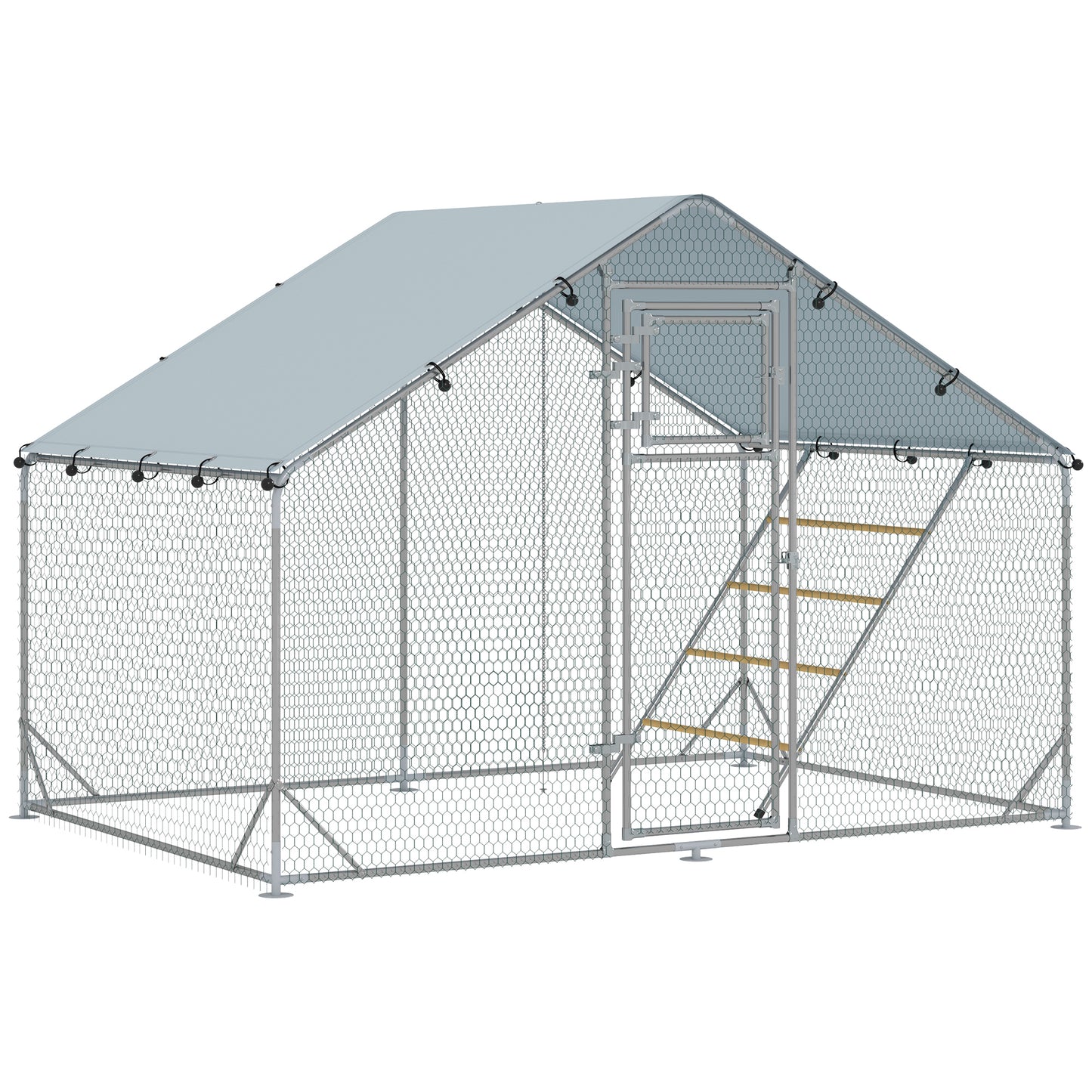 Photo of PawHut Walk-in Chicken Run with Cover, Feeding Door, Hanging Feeder, Perch, for 6-8 Poultry in Poultry colour on a white background