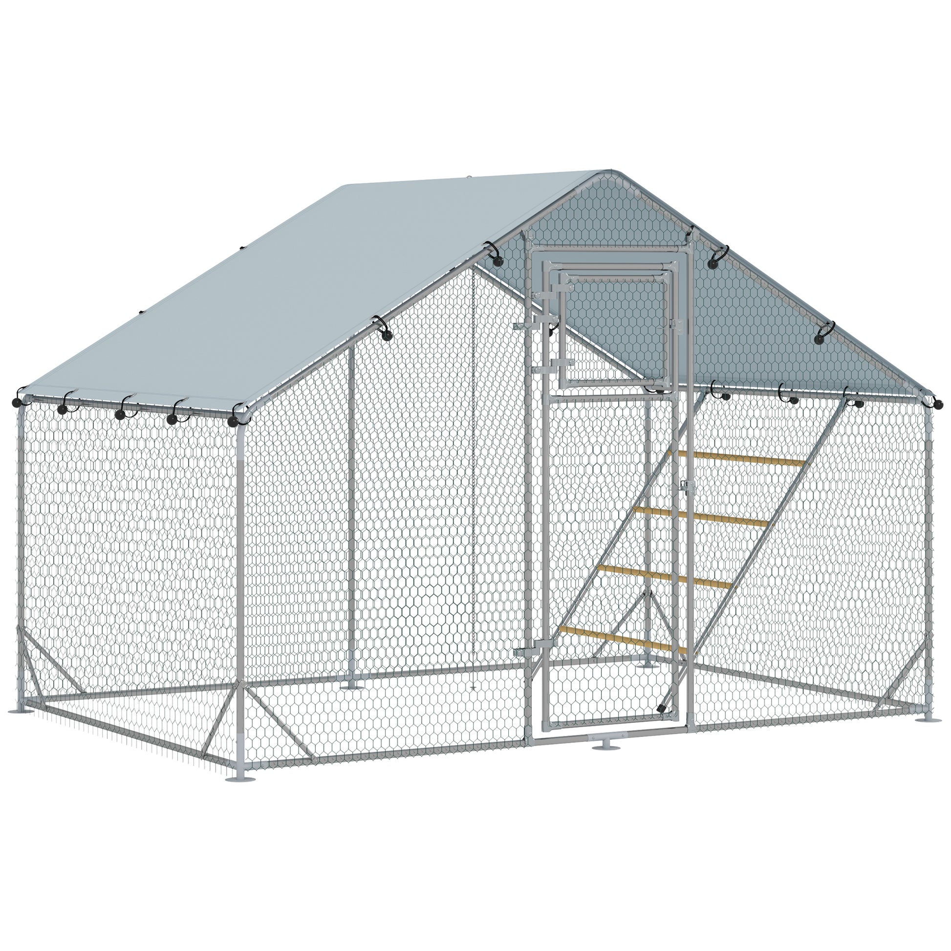Photo of PawHut Walk-in Chicken Run with Cover, Feeding Door, Hanging Feeder, Perch, for 6-8 Poultry in Poultry colour on a white background