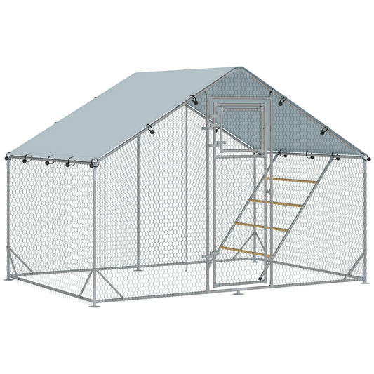Photo of PawHut Walk-in Chicken Run with Cover, Feeding Door, Hanging Feeder, Perch, for 6-8 Poultry in Poultry colour on a white background