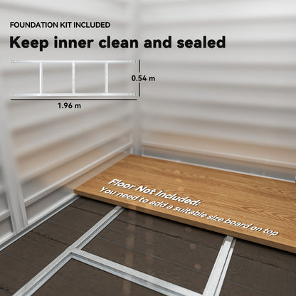 Metal shed foundation kit frame shown inside the shed