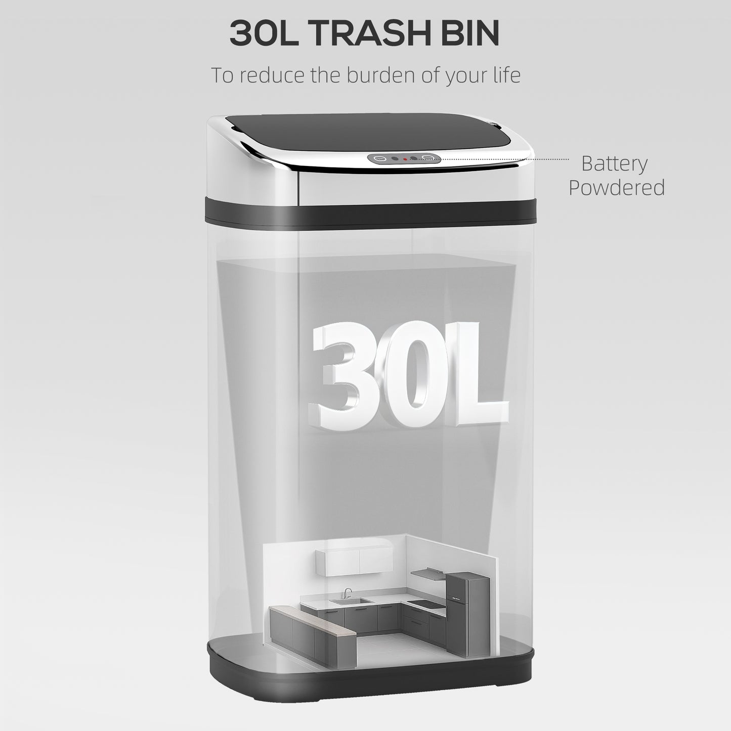 HOMCOM 30L Stainless Steel Motion Sensor Lid Bin - Silver Tone