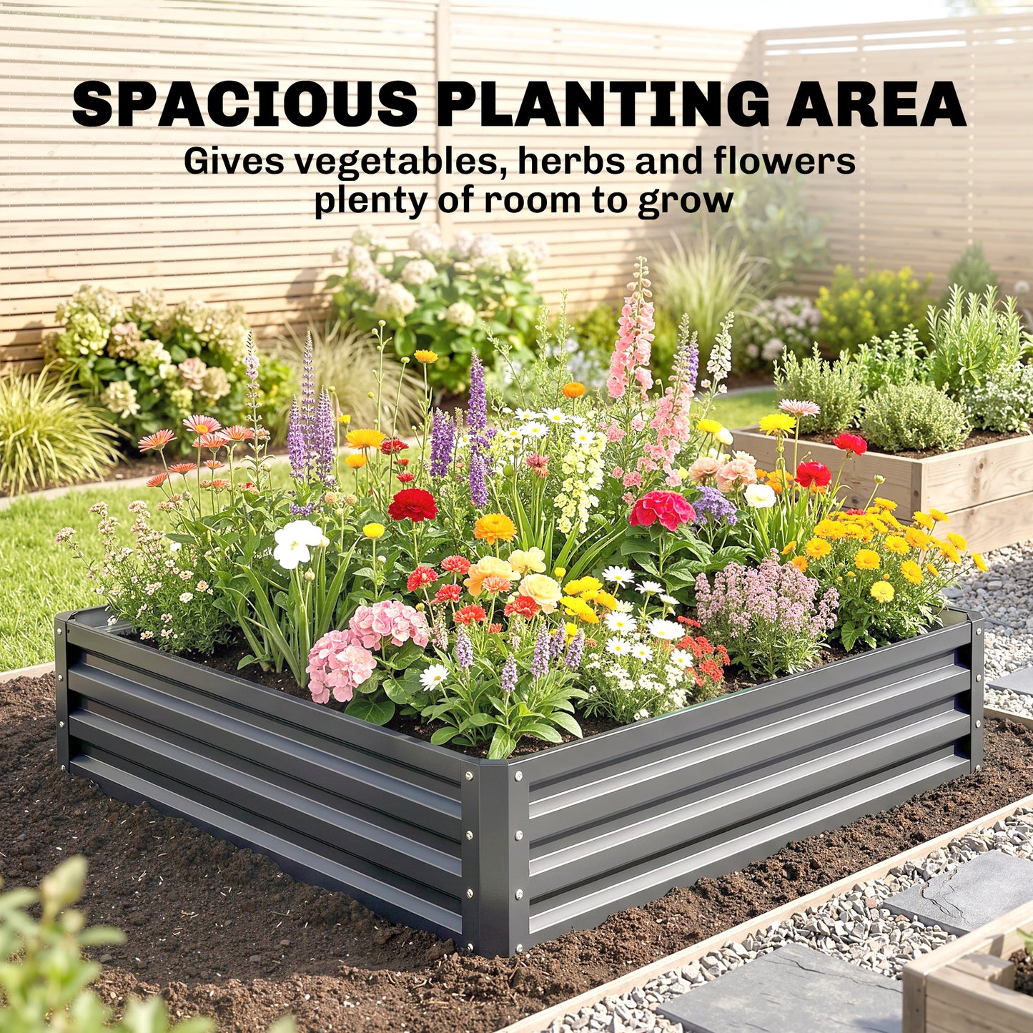 Outsunny 432L Square Raised Garden Bed Box Steel Frame for Vegetables, Flowers and Herbs, 120 x 120 x 30cm, Light Grey