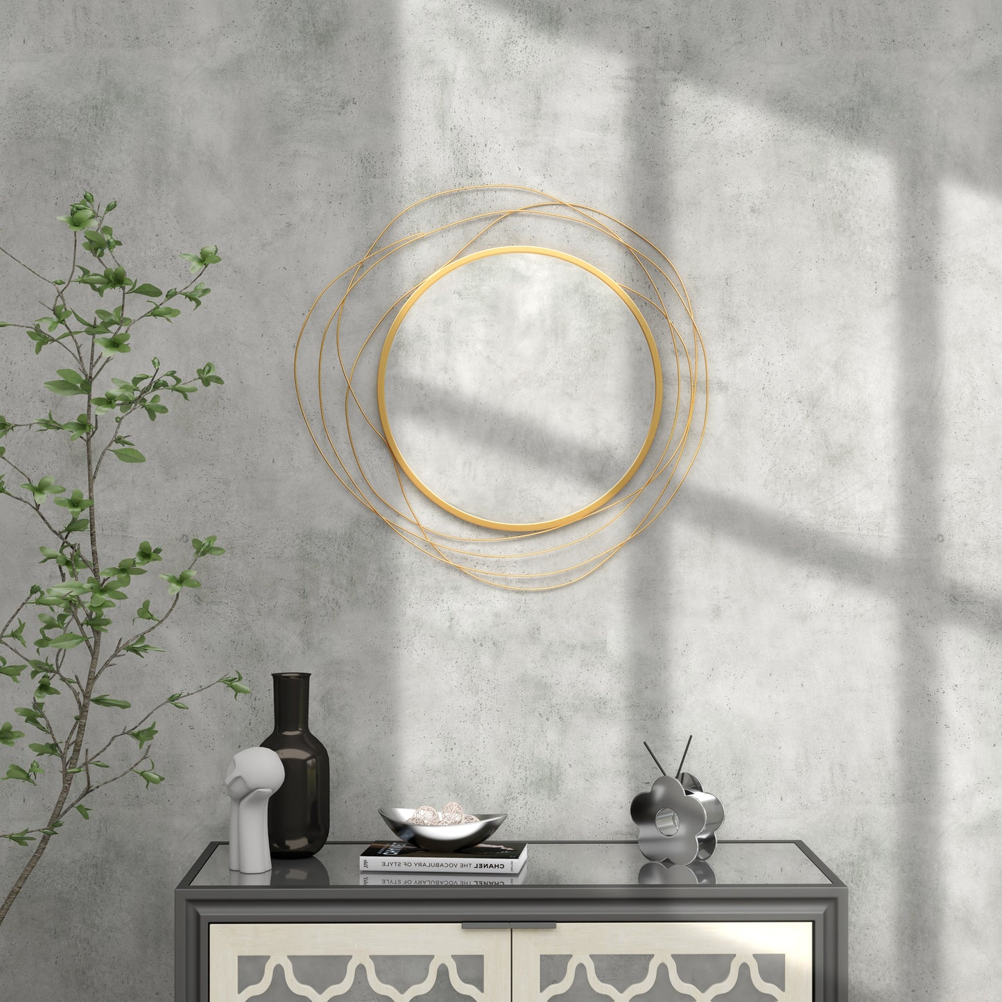 HOMCOM Metal Wall Art 65cm Modern Decorative Mirror Decor for Living Room Bedroom Dining Room, Gold Tone