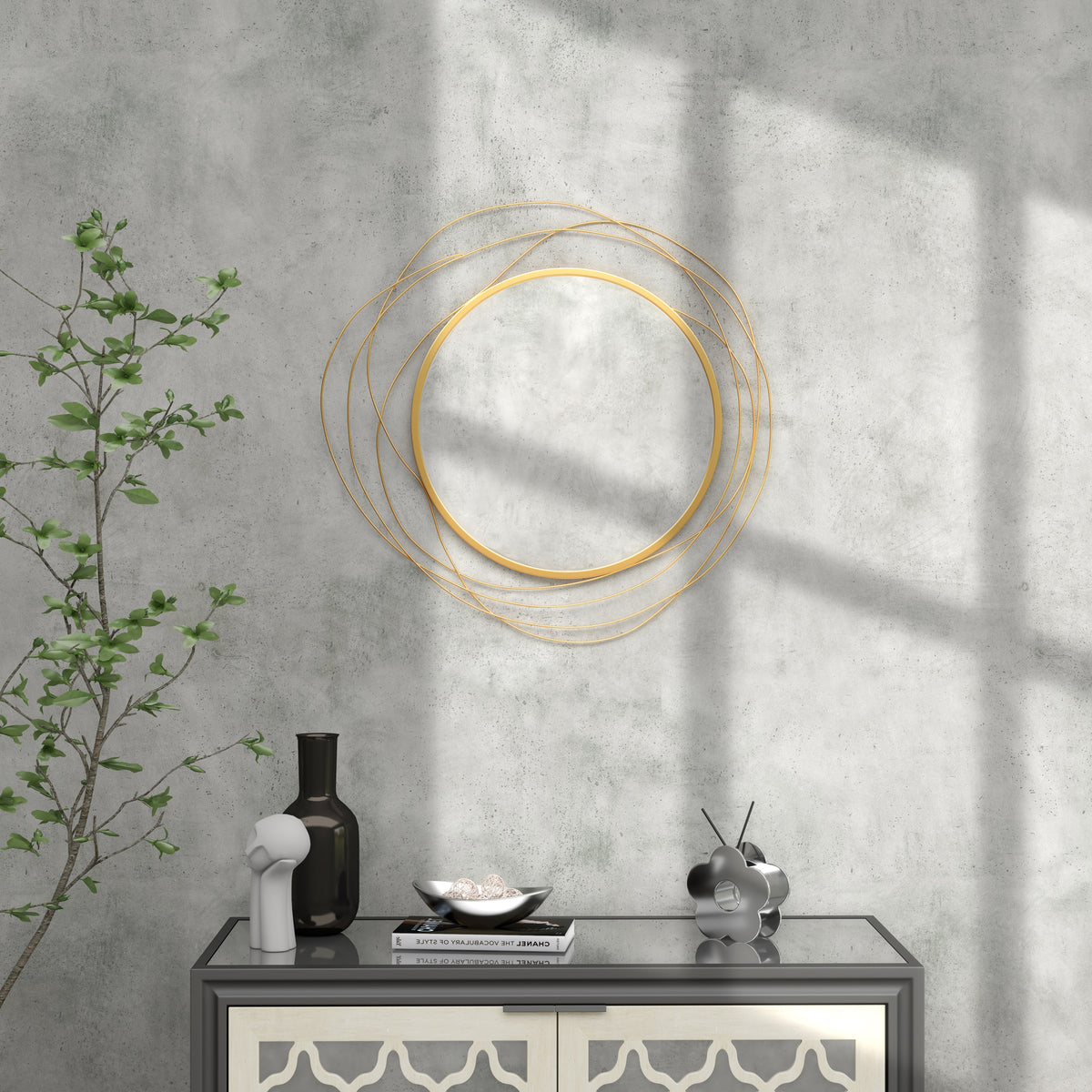 HOMCOM Metal Wall Art 65cm Modern Decorative Mirror Decor for Living Room Bedroom Dining Room, Gold Tone