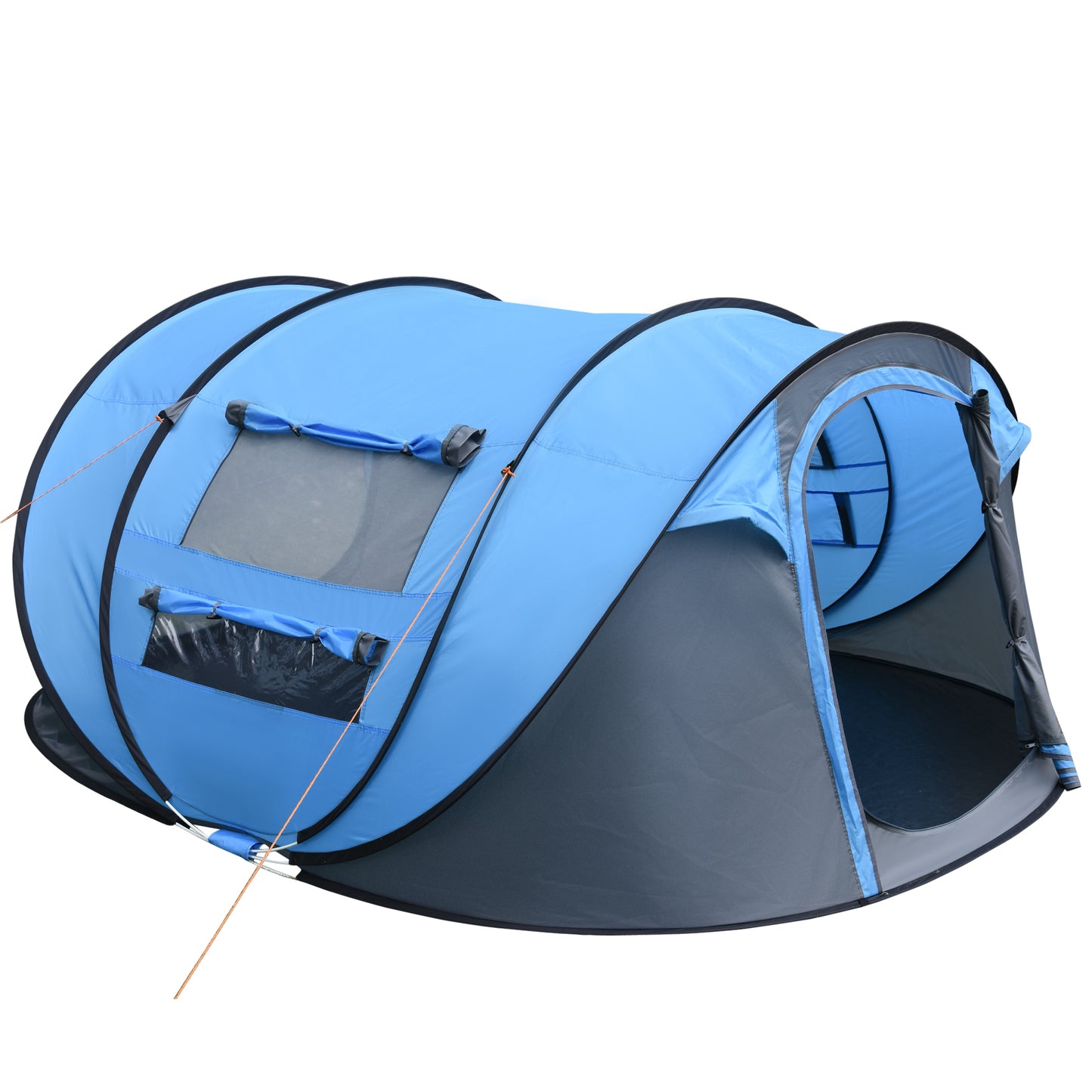 Photo of Outsunny 4 Person Pop-up Camping Tent Family Tent with Ground Sheet, 4 Windows and Portable Carry Bag for Beach Outdoor Trip, Sky Blue in Blue colour on a white background