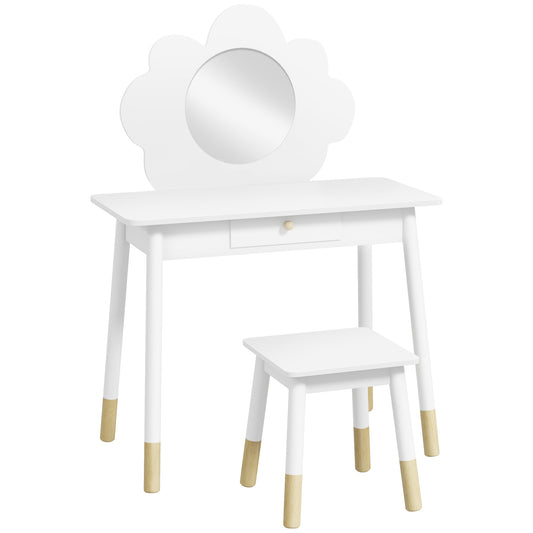 Photo of AIYAPLAY Kids Dressing Table with Mirror, Stool, Drawer, Cloud Design, White in White colour on a white background