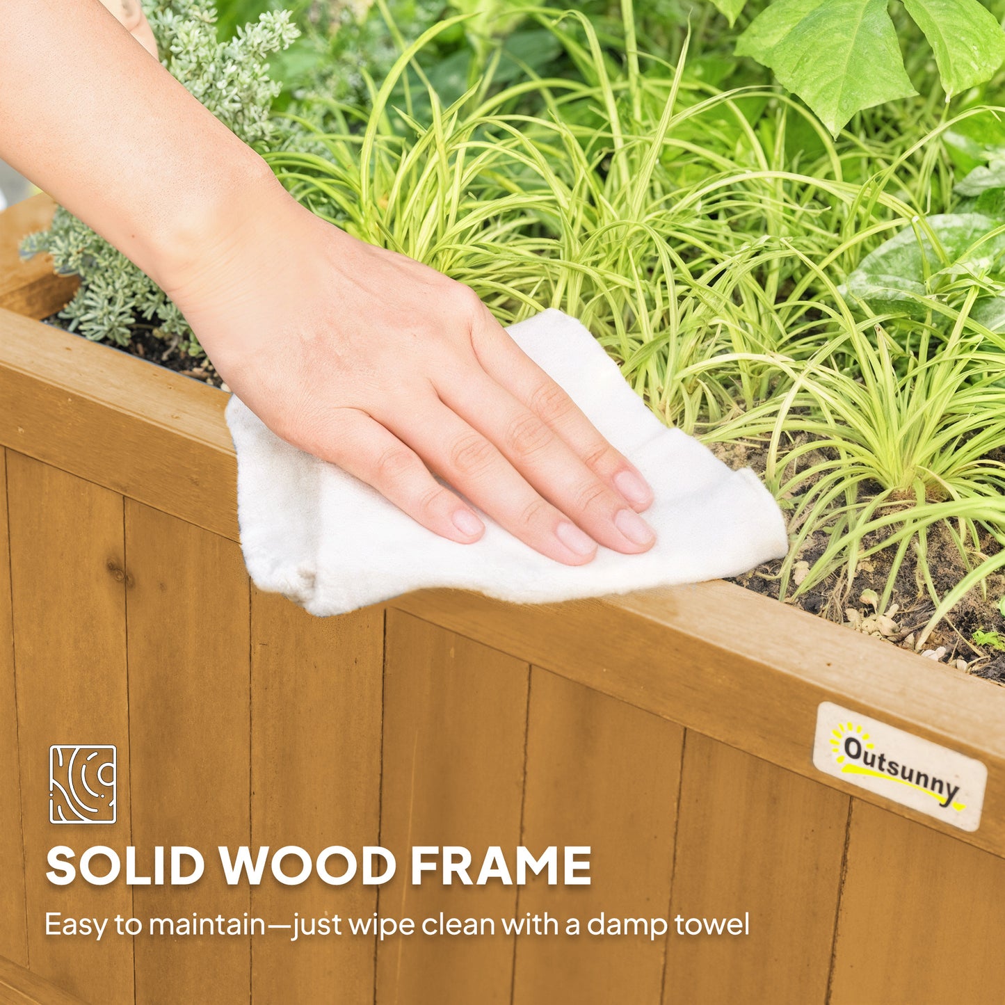 Outsunny Raised Bed with Drainage Holes, Wood Planter with Trellis for Climbing Plants to Grow Vegetables, Flowers, Yellow