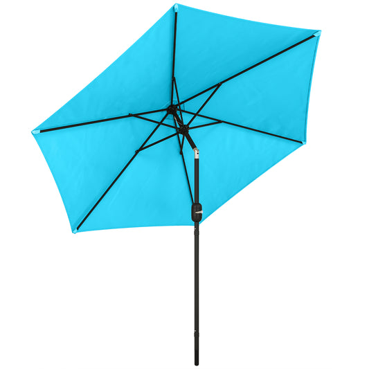 Photo of Outsunny 2.6 m Garden Parasol Umbrella with Aluminium Pole, Outdoor Patio Umbrella with Tilt and Crank, Vent, Blue in Blue colour on a white background