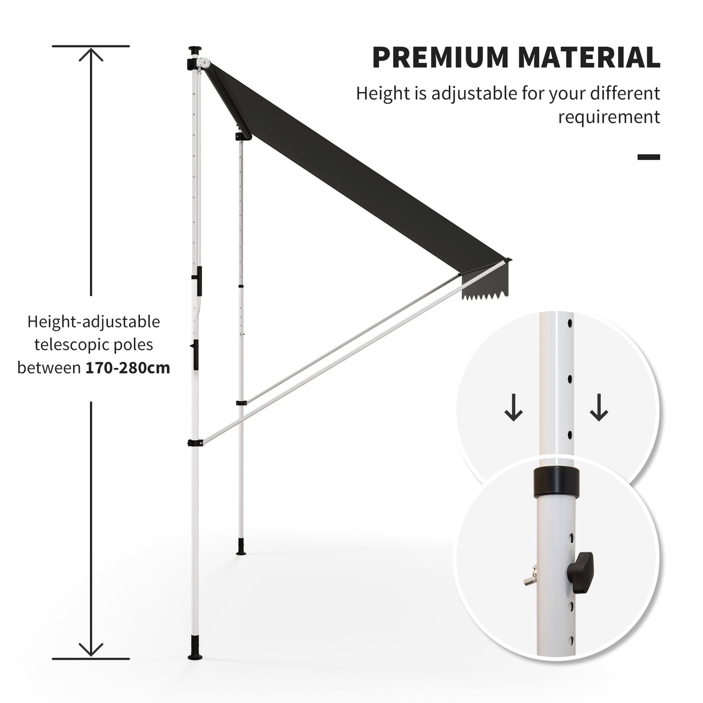 Outsunny 3x1.5m  Adjustable Outdoor Aluminium Frame Awning Grey