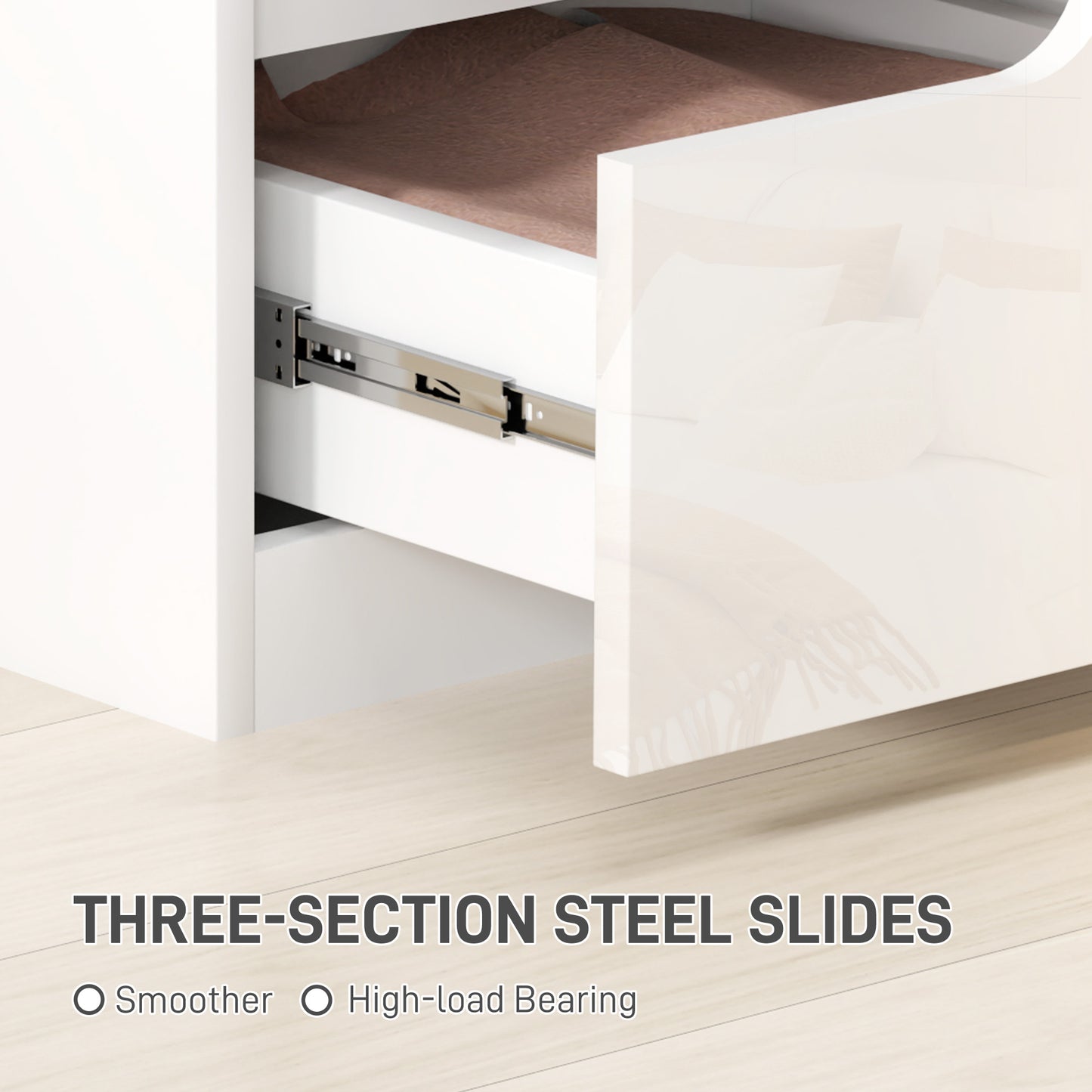 HOMCOM High Gloss Bedside Table Set of 2 - White