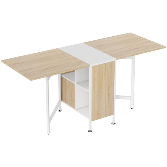 Photo of HOMCOM Foldable Drop Leaf Dining Table Folding Workstation for Small Space with Storage Shelves Cubes Oak & White in White colour on a white background
