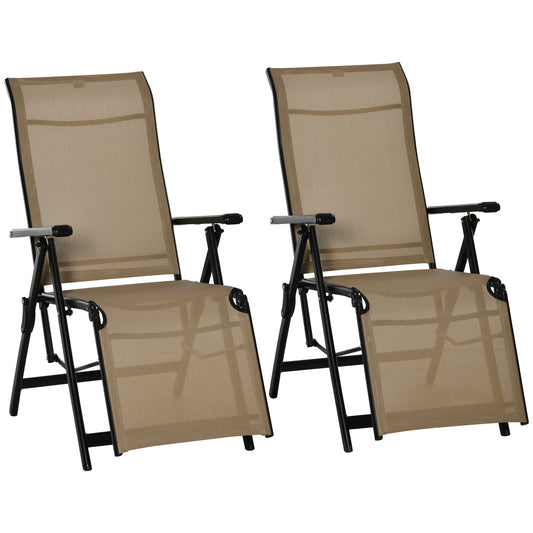 Photo of Outdoor Set of 2 Outdoor Sun Lounger 10-Position Adjustable Texteline Folding Reclining Chairs with Footrest for Patio Garden, Beige in Beige colour on a white background