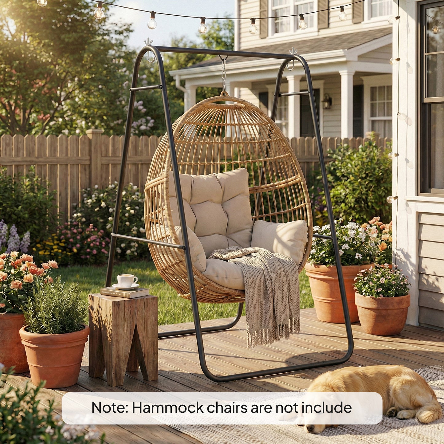 Outsunny Hammock Chair Stand Only 150KG Load Capacity for Indoor Outdoor, Black