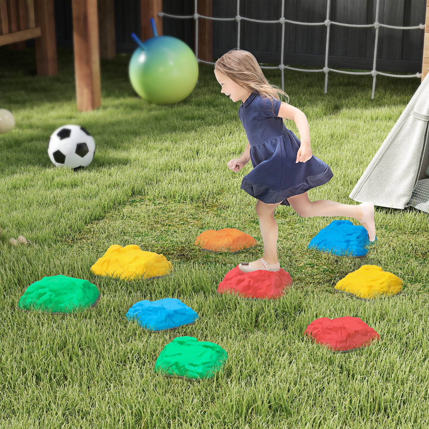 AIYAPLAY Balance Stepping Stones for Kids with Non-Slip Bottom, Indoor Outdoor Obstacle Course for Ages 3-8 Years, Multicoloured