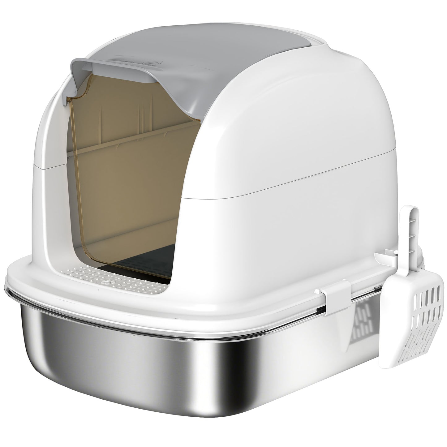 Photo of PawHut Stainless Steel Cat Litter Box with Lid, for Cats, Enclosed Cat Litter Box with Flip Cover, Scoop in Scoop colour on a white background